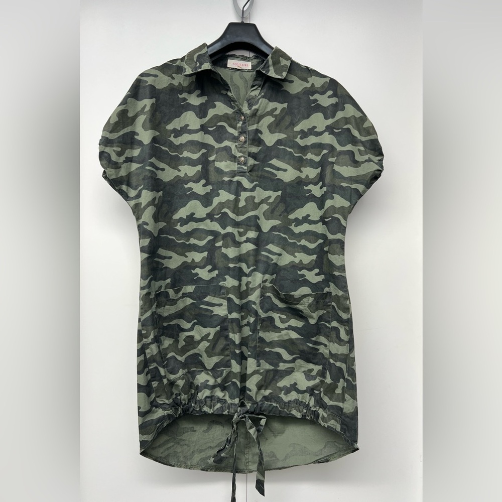 SOLITAIRE |  Camouflage Green Utility Style Bubble Cotton Camo Dress
